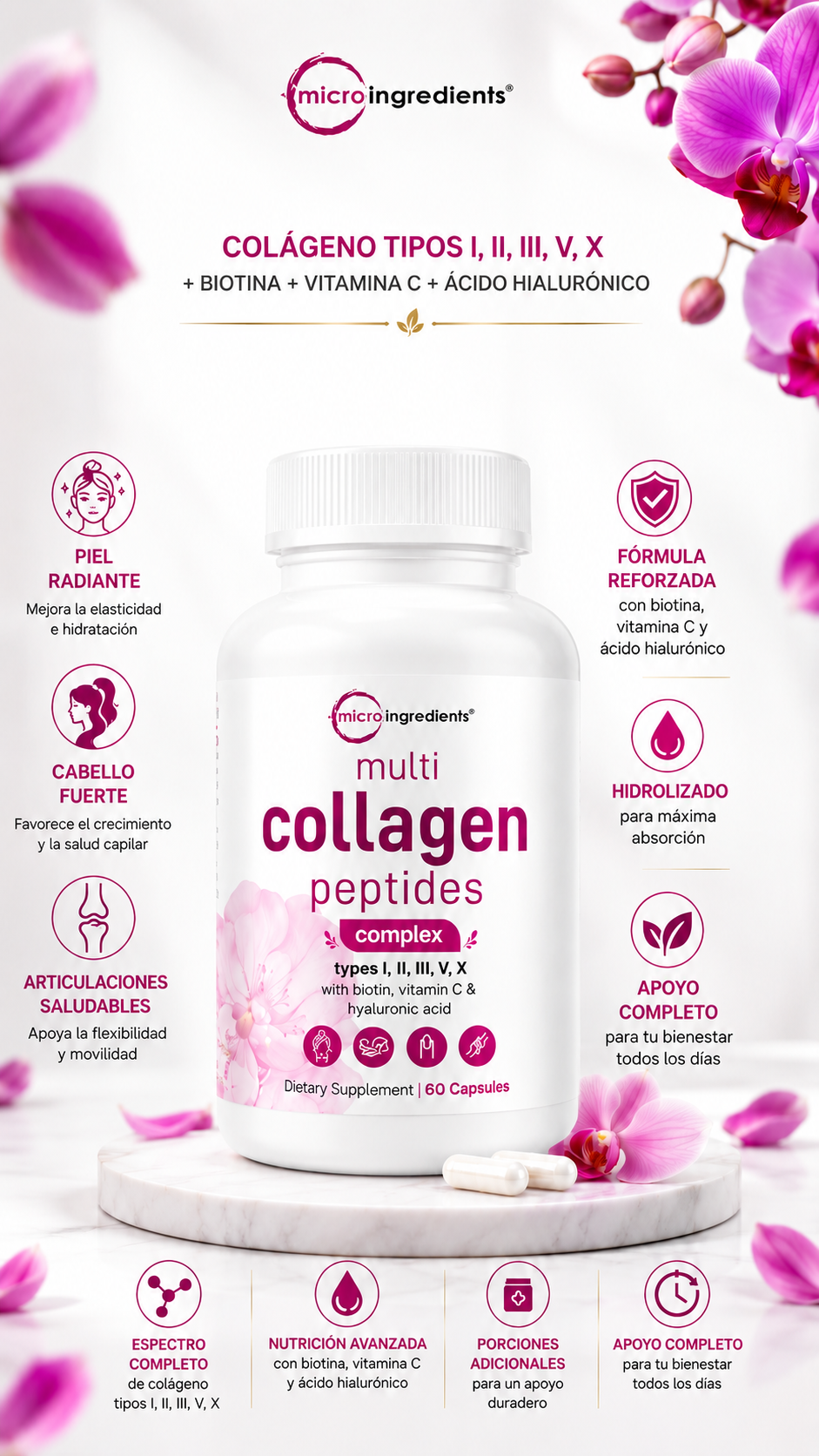Multi Colágeno Peptides con Biotina y Ácido Hialurónico